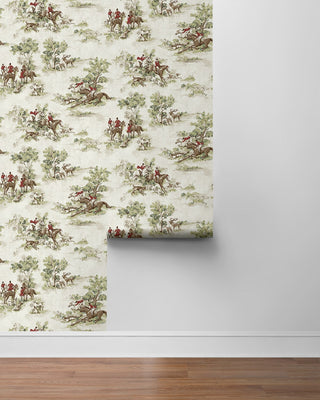 HG13804 horse race toile peel and stick wallpaper roll from Harry & Grace
