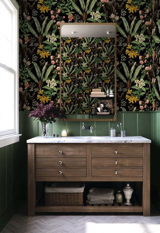 HG13900 Panther jungle tropical peel and stick wallpaper bathroom from Harry & Grace