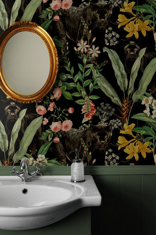 HG13900 Panther jungle tropical peel and stick wallpaper powder room from Harry & Grace