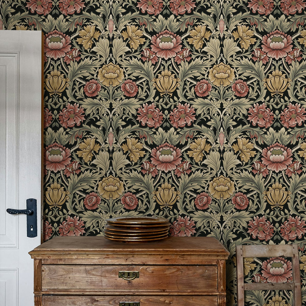 HG14000 acanthus floral vintage peel and stick wallpaper entryway from Harry & Grace