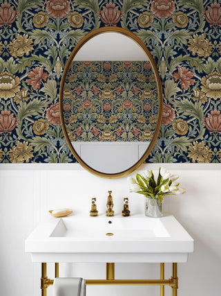 HG14002 acanthus floral vintage peel and stick wallpaper powder room from Harry & Grace