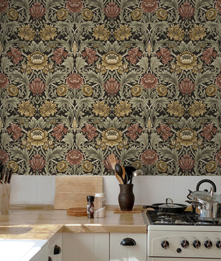 HG14006 acanthus floral vintage peel and stick wallpaper kitchen from Harry & Grace