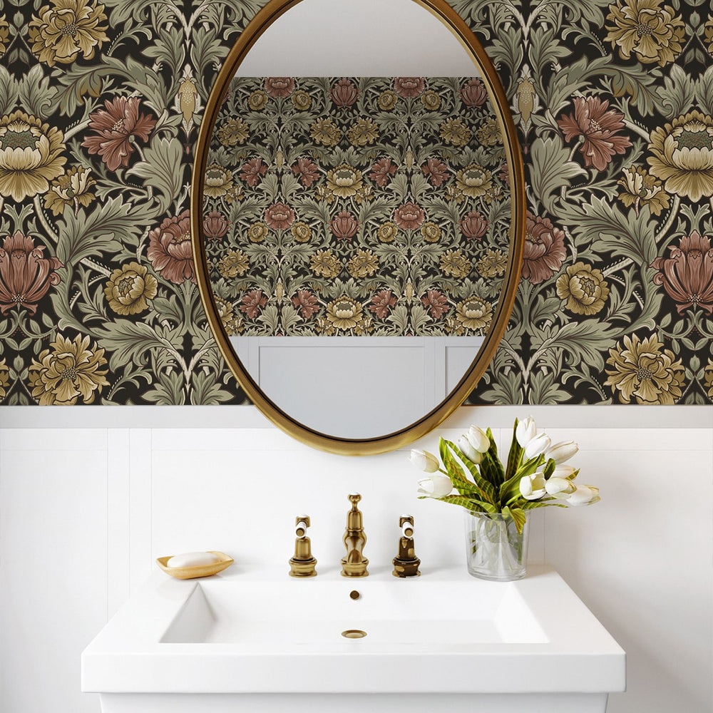 
                  
                    HG14006 acanthus floral vintage peel and stick wallpaper bathroom from Harry & Grace
                  
                