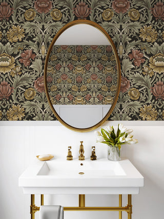 HG14006 acanthus floral vintage peel and stick wallpaper bathroom from Harry & Grace