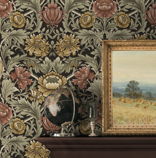 HG14006 acanthus floral vintage peel and stick wallpaper fireplace from Harry & Grace