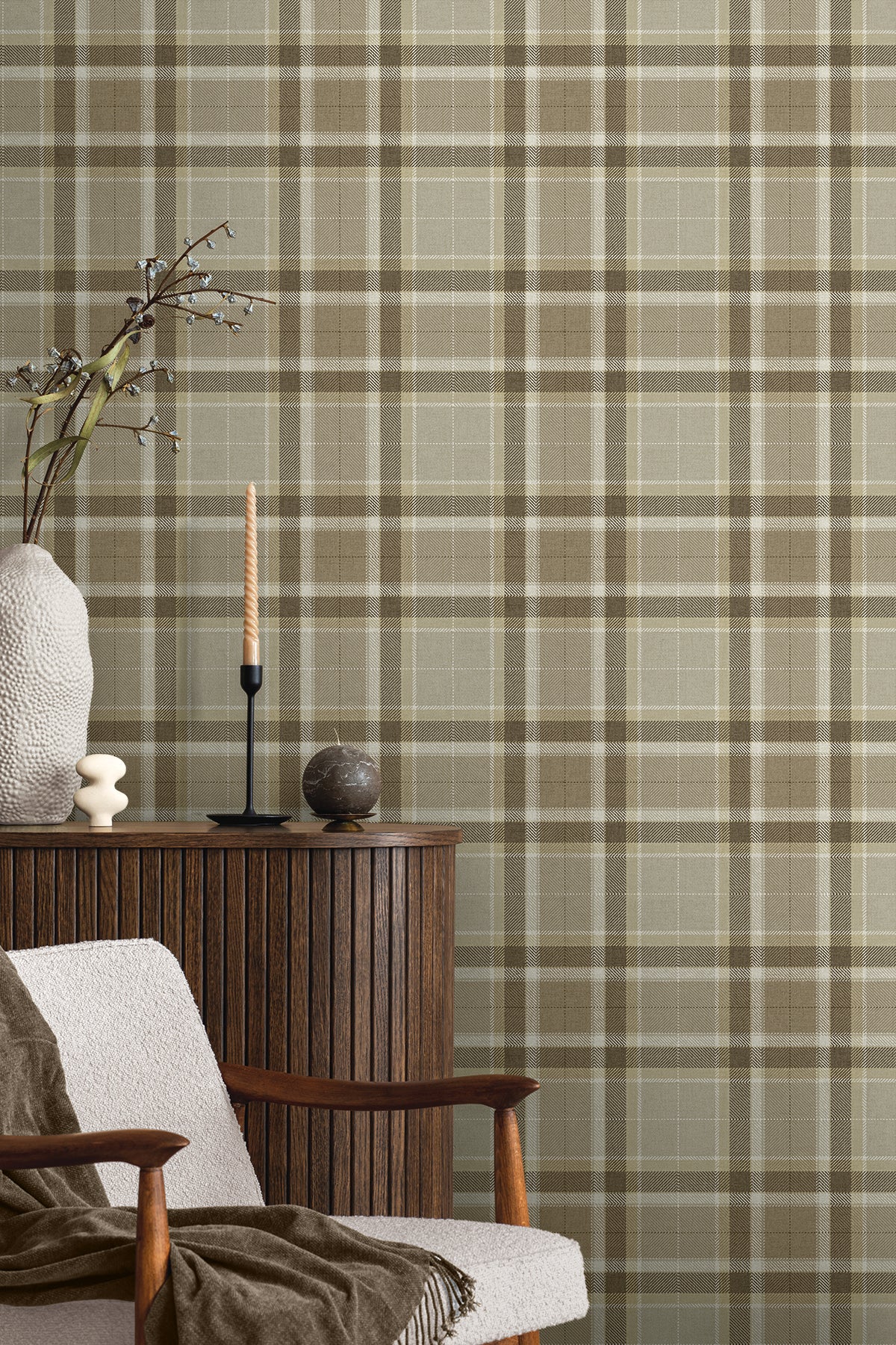 HG14406 Twill Plaid Premium Matte Non-Woven Peel and Stick Wallpaper Living Room at Say Decor