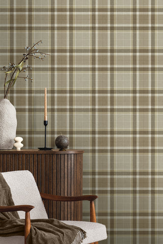 HG14406 Twill Plaid Premium Matte Non-Woven Peel and Stick Wallpaper Living Room at Say Decor