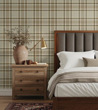 HG14406 Twill Plaid Premium Matte Non-Woven Peel and Stick Wallpaper Bedroom at Say Decor