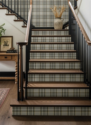 HG14408 Twill Plaid Premium Matte Non-Woven Peel and Stick Wallpaper Stair at Say Decor