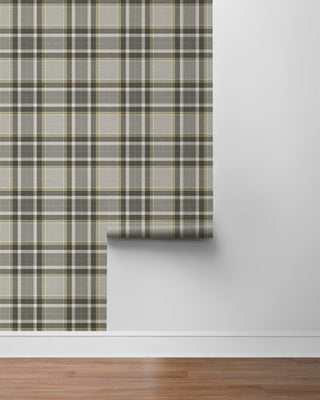HG14408 Twill Plaid Premium Matte Non-Woven Peel and Stick Wallpaper Roll at Say Decor