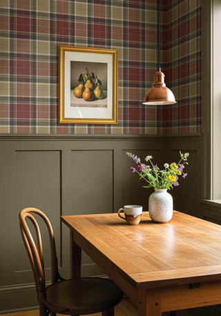 HG14411 Twill Plaid Premium Matte Non-Woven Peel and Stick Wallpaper Dining Room at Say Decor