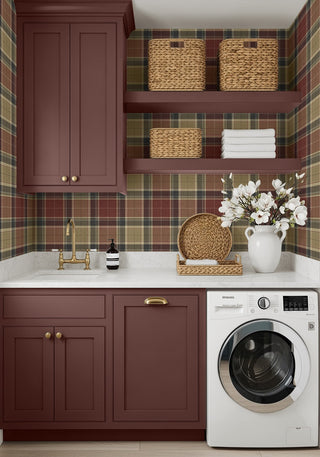 HG14411 Twill Plaid Premium Matte Non-Woven Peel and Stick Wallpaper Laundry Room at Say Decor