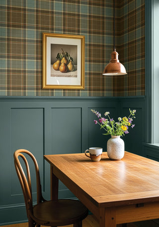 HG14414 Twill Plaid Premium Matte Non-Woven Peel and Stick Wallpaper Dining Room at Say Decor