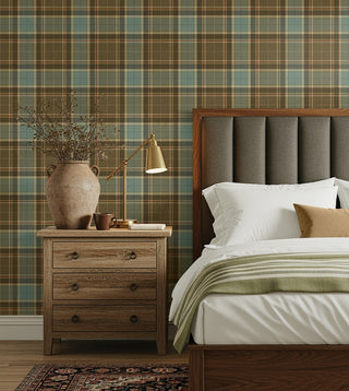HG14414 Twill Plaid Premium Matte Non-Woven Peel and Stick Wallpaper Bedroom at Say Decor