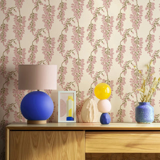 Mitchell Black Wisteria Floral Wallpaper in shade Cream & Mauve Decor at Say Decor