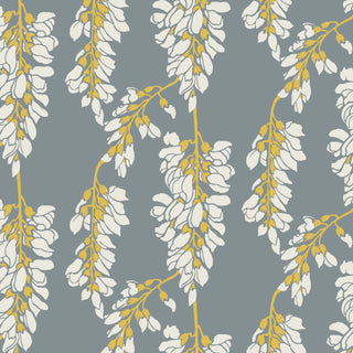 Mitchell Black Wisteria Floral Wallpaper in shade Gray and Yellow at Say Decor