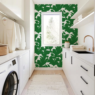 Mitchell Black x Mrs. Paranjape Holly Abstract Wallpaper Laundry Room in shade Green at Say Decor