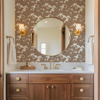 Mitchell Black x Mrs. Paranjape Holly Abstract Wallpaper bathroom in shade Taupe at Say Decor