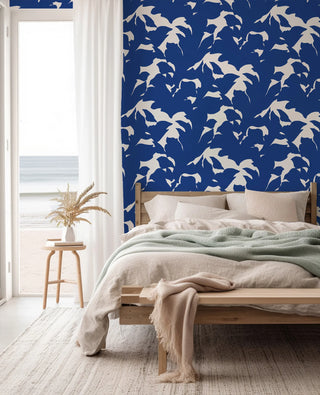 Mitchell Black x Mrs. Paranjape Holly Abstract Wallpaper bedroom in shade Blue at Say Decor