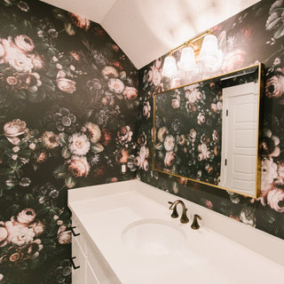 Eilish Dark Floral Peel and Stick Wallpaper Powder Room from Say Decor