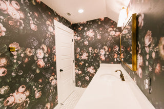 Eilish Dark Floral Peel and Stick Wallpaper Bathroom from Say Decor