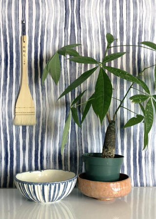 Mitchell Black Hand Painted Stripe Wallpaper Decor in shade Blue at Say Decor