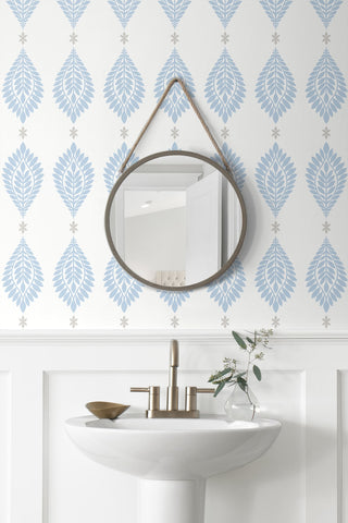 LN21402 palm frond peel and stick wallpaper bathroom from Lillian August