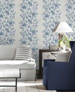 LN41002 chinoiserie bird vinyl wallpaper living room from the Coastal Haven collection by Lillian August