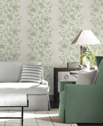 LN41004 chinoiserie bird vinyl wallpaper living room from the Coastal Haven collection by Lillian August