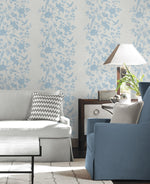 LN41012 chinoiserie bird vinyl wallpaper living room from the Coastal Haven collection by Lillian August