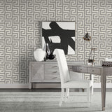 LN41200 geometric textured vinyl wallpaper dining room from the Coastal Haven collection by Lillian August