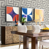 LN41200 geometric textured vinyl wallpaper dining room from the Coastal Haven collection by Lillian August