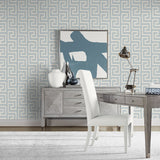 LN41202 geometric textured vinyl wallpaper dining room from the Coastal Haven collection by Lillian August