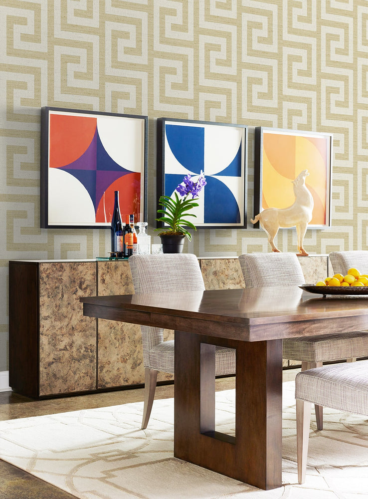 LN41203 geometric textured vinyl wallpaper dining room from the Coastal Haven collection by Lillian August