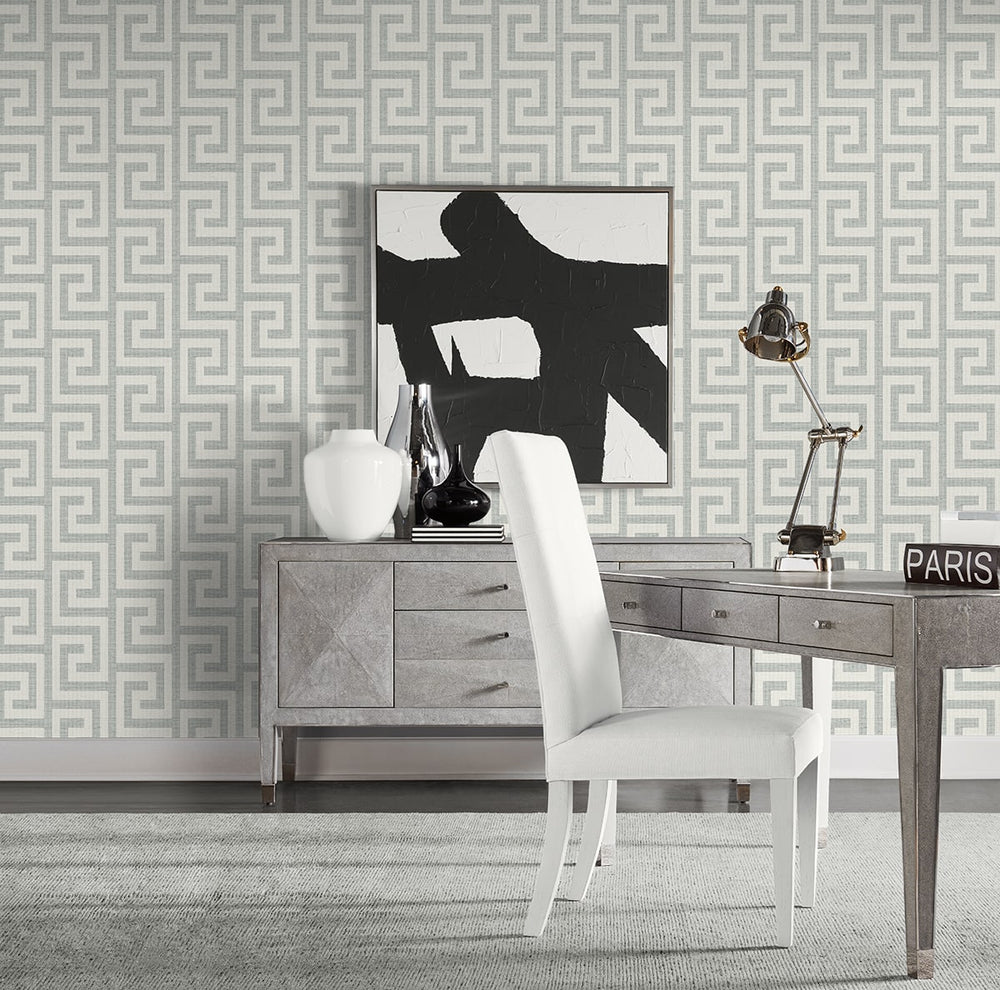 LN41208 geometric textured vinyl wallpaper living room from the Coastal Haven collection by Lillian August