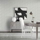 LN41208 geometric textured vinyl wallpaper living room from the Coastal Haven collection by Lillian August
