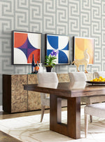 LN41208 geometric textured vinyl wallpaper dining room from the Coastal Haven collection by Lillian August