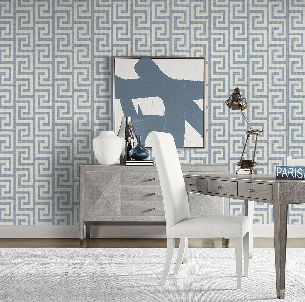 LN41212 geometric textured vinyl wallpaper living room from the Coastal Haven collection by Lillian August