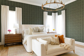 Mitchell Black Mrs. Paranjape Dashed Abstract Wallpaper Bedroom in shade Olive at Say Decor