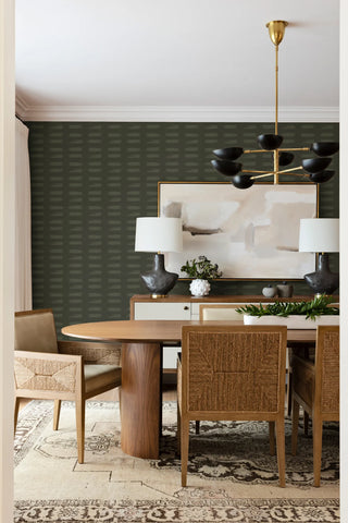 Mitchell Black Mrs. Paranjape Dashed Abstract Wallpaper Dining Room in shade Olive at Say Decor