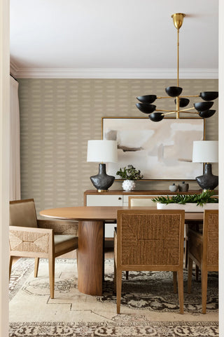 Mitchell Black Mrs. Paranjape Dashed Abstract Wallpaper Dining Room in shade Pebble Reverse at Say Decor