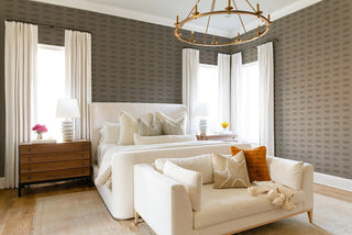 Mitchell Black Mrs. Paranjape Dashed Abstract Wallpaper bedroom in shade Mocha at Say Decor