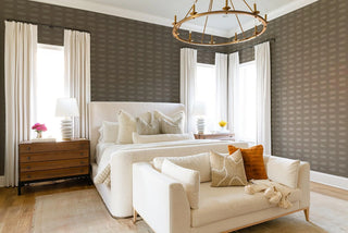 Mitchell Black Mrs. Paranjape Dashed Abstract Wallpaper bedroom in shade Mocha Reverse at Say Decor