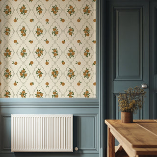 grey fruit peel and stick wallpaper entryway from Loomwell Home Goods