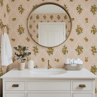 peach fruit peel and stick wallpaper bathroom from Loomwell Home Goods