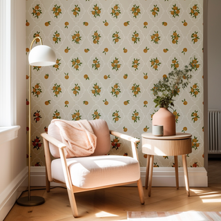 cream fruit peel and stick wallpaper living room from Loomwell Home Goods