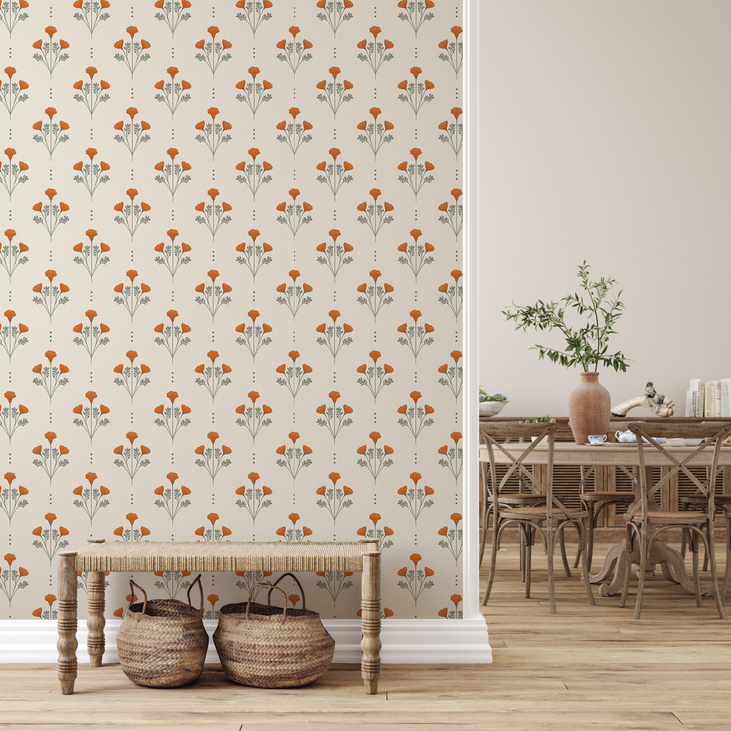 floral peel and stick wallpaper dining room from Loomwell Home Goods