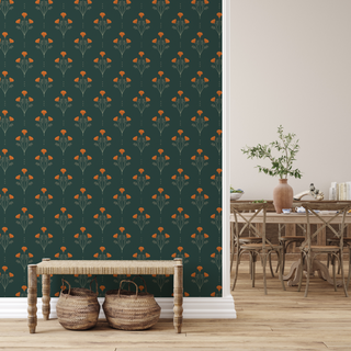 green floral peel and stick wallpaper dining room from Loomwell Home Goods