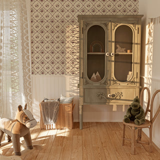 red floral lattice peel and stick wallpaper kids room from Loomwell Home Goods