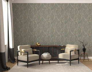 Mitchell Black Meraki Abstract Wallpaper Living Room in shade Green Orange at Say Decor